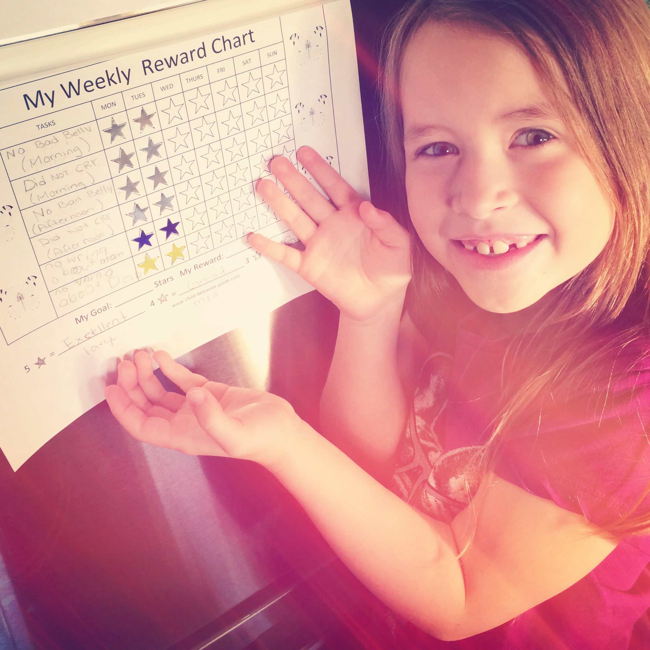 child with weekly reward chart