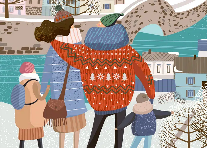 happy family walking together
