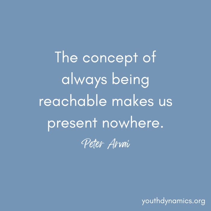 Quote 3 The concept of always being reachable makes us present nowhere.
